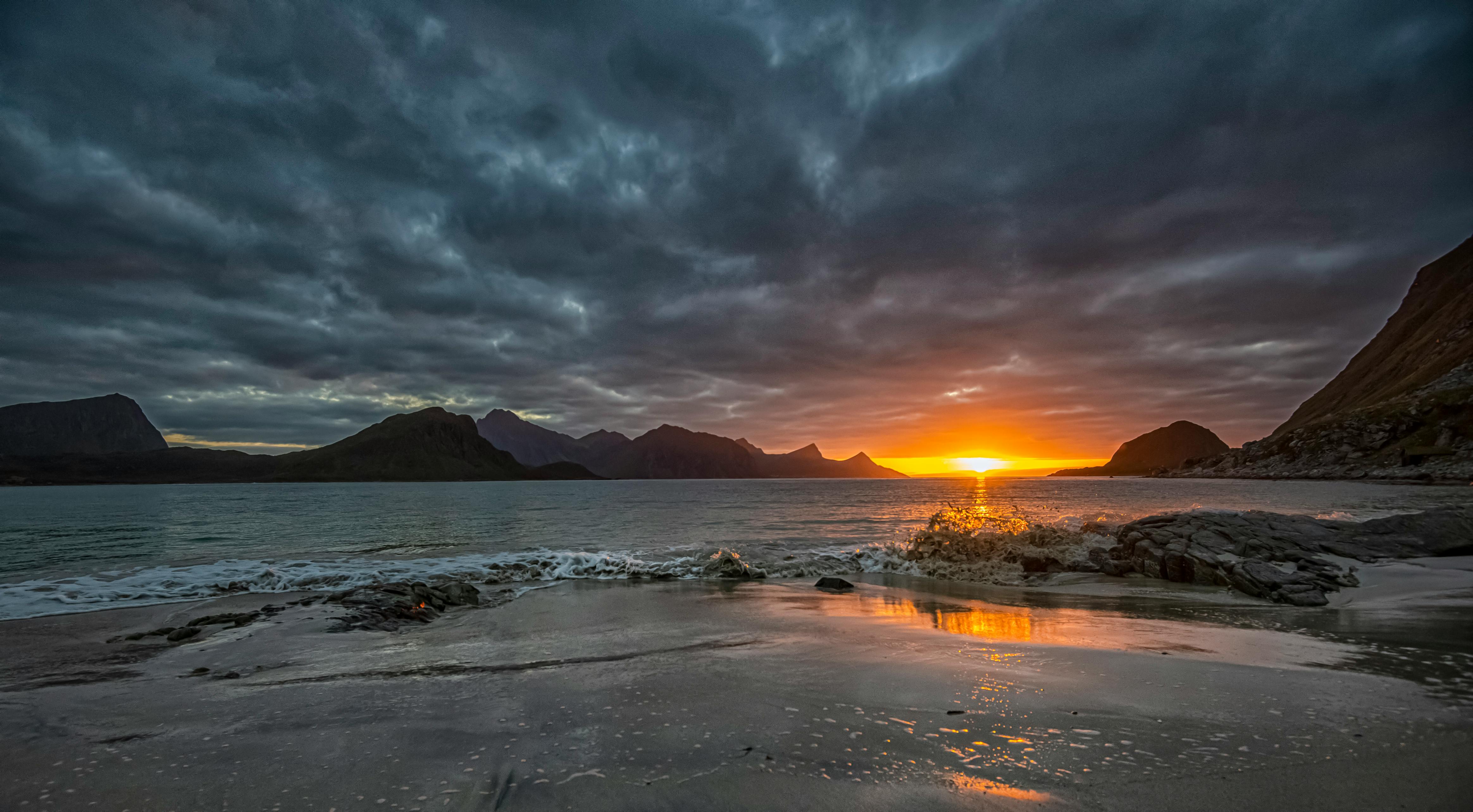 sunset at haukland beach lofoten islands