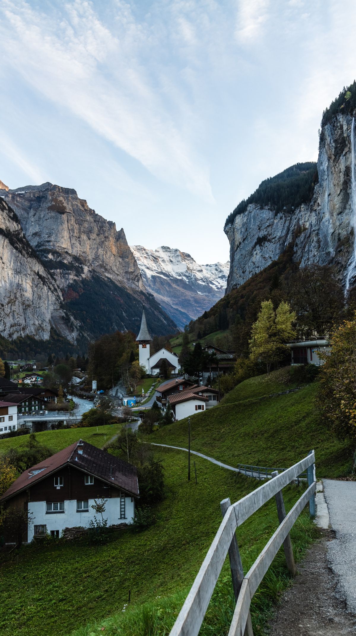The Lauterbrunnen valley with its cliff waterfalls