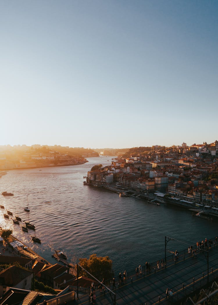 Birds Eye View Of The Douro River In Porto