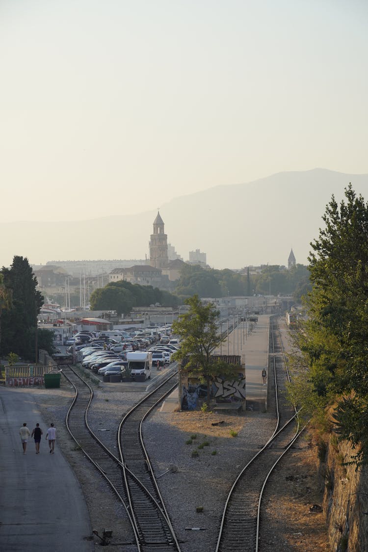 Railway Tracks Separating Before City