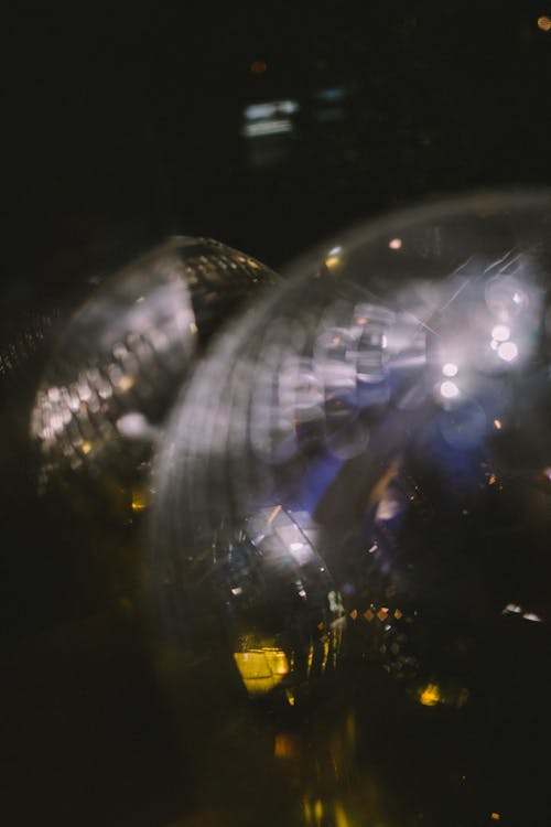 Close-up of Silver Disco Balls on Black Background