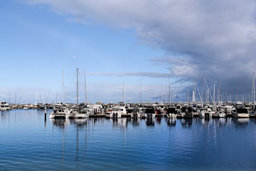 Free White Boats Docked on Body of Water Stock Photo