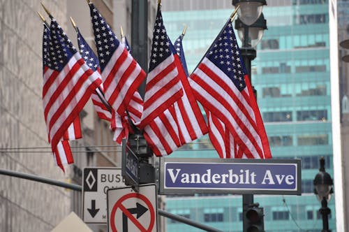 US Flags on Street Post