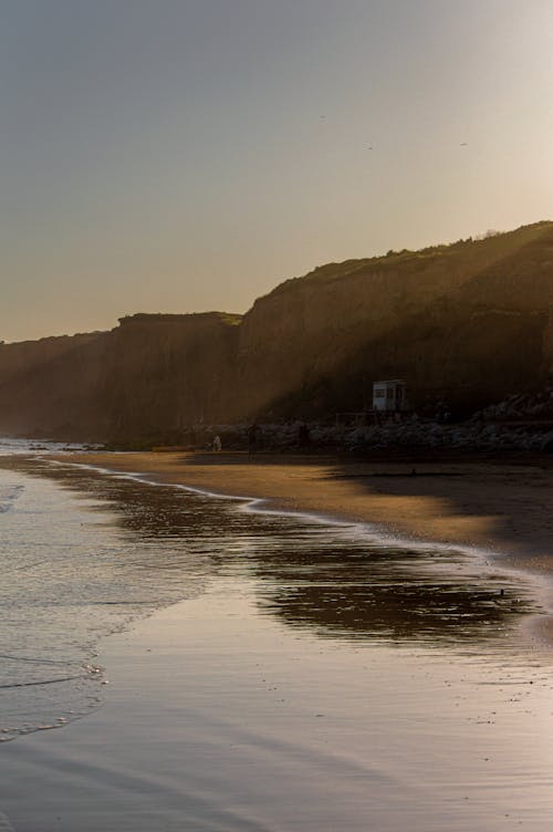 垂直拍摄, 岸邊, 日落 的 免费素材图片