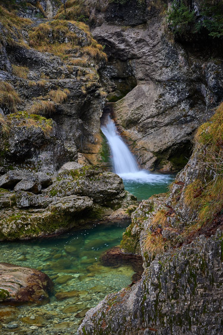 Waterfalls On Rock Formation