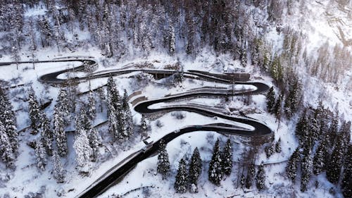 Winding Road in Winter Landscape
