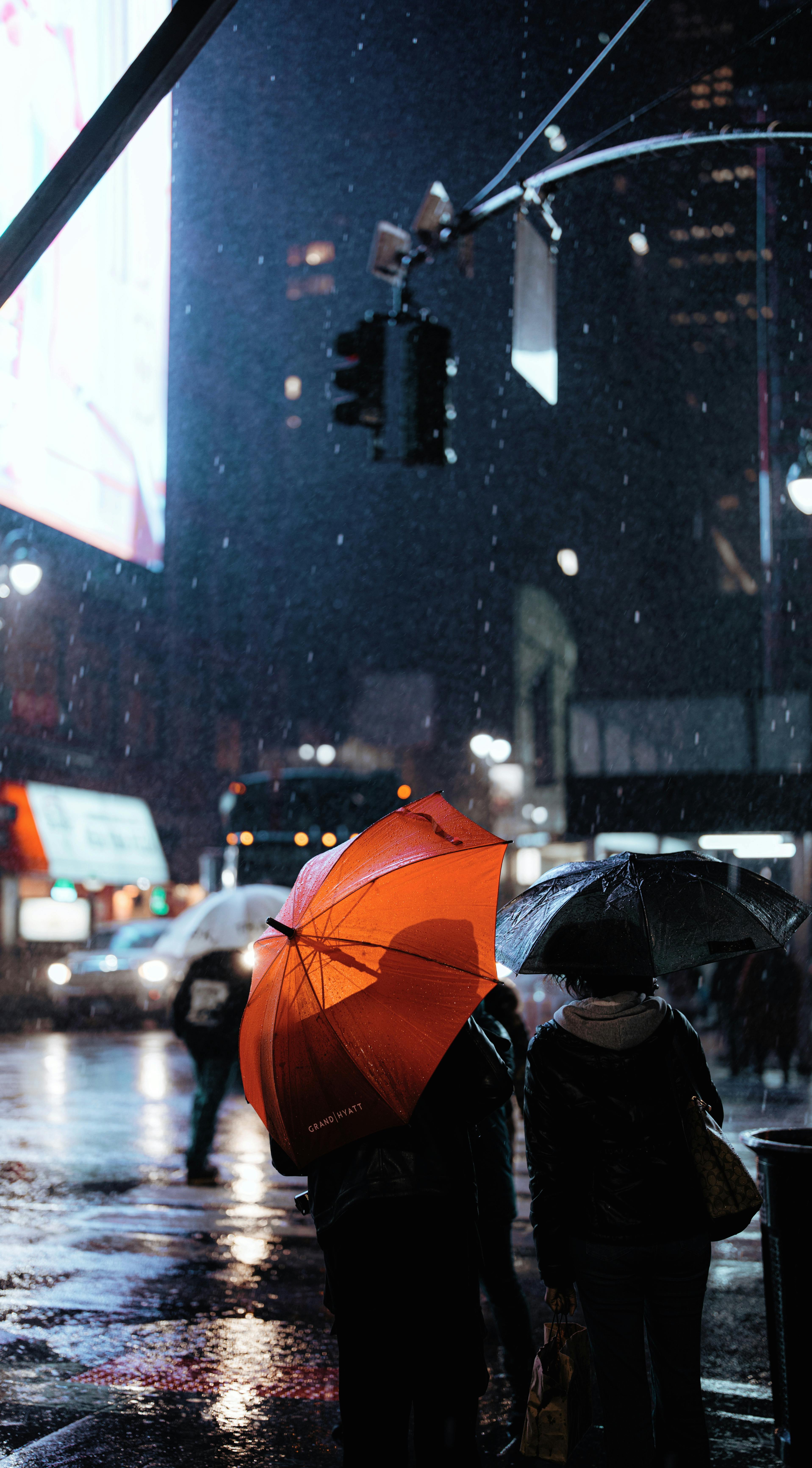 Person under umbrella crossing wet street · Free Stock Photo