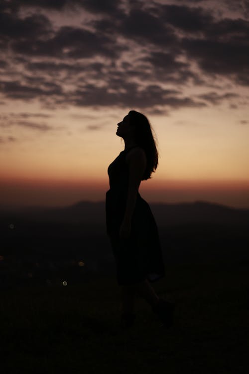 Silhouette of Woman Posing on Sunset