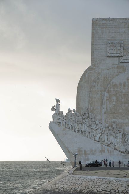 Iconic Padrão dos Descobrimentos monument overlooking the sea in Lisbon, Portugal.
