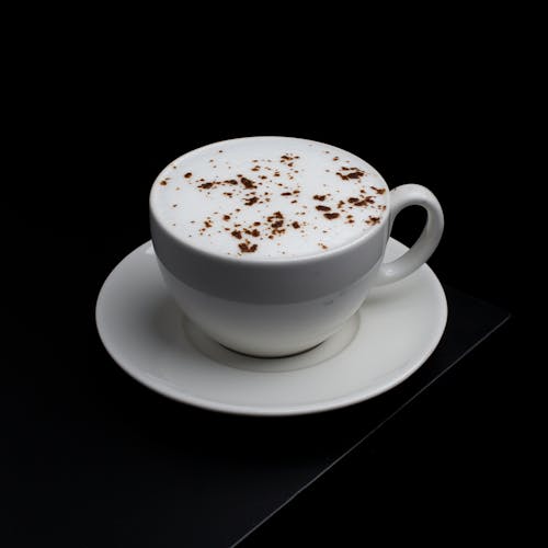 A Cappuccino Drink on Ceramic Cup