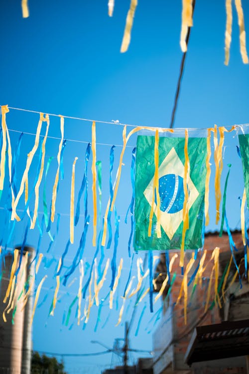 Brazilian Flag and Buntings Hanging