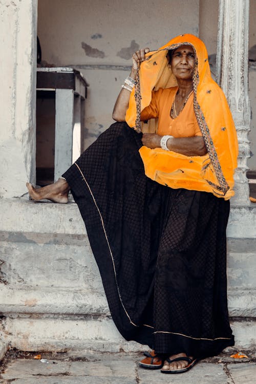 Photo of an Elderly Woman in Traditional Indian Dress