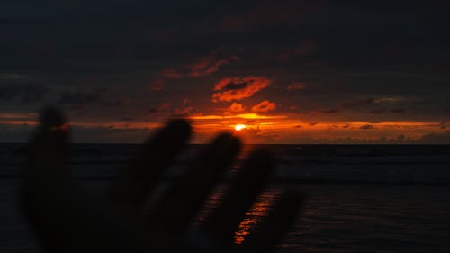 Person's Hand With Over-view of Sea at Golden Hour