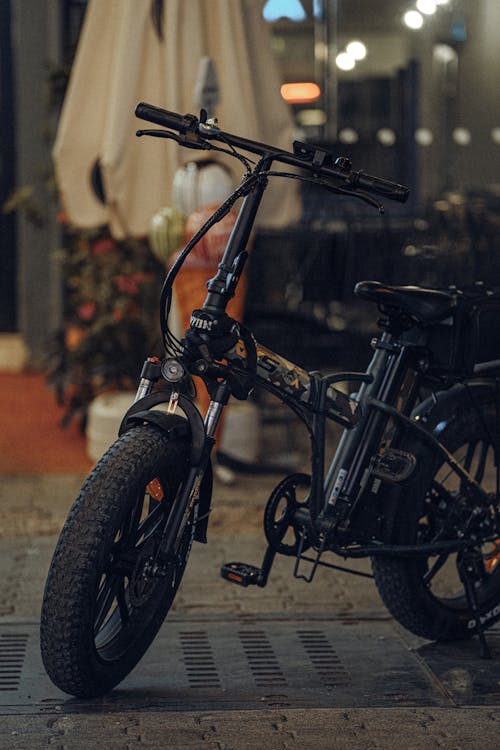 Close-Up Shot of a Black Bicycle