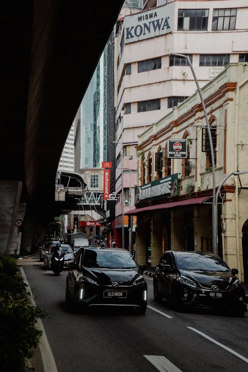 Cars on a Busy Road of a City Downtown