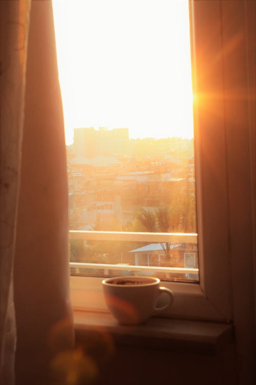 Free Cup of Coffee Near Glass Window  Stock Photo