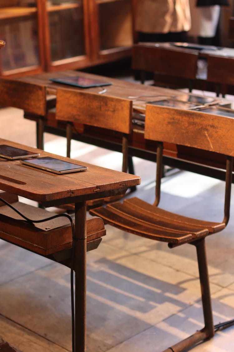 Digital Tablets Lying On Classroom Desks