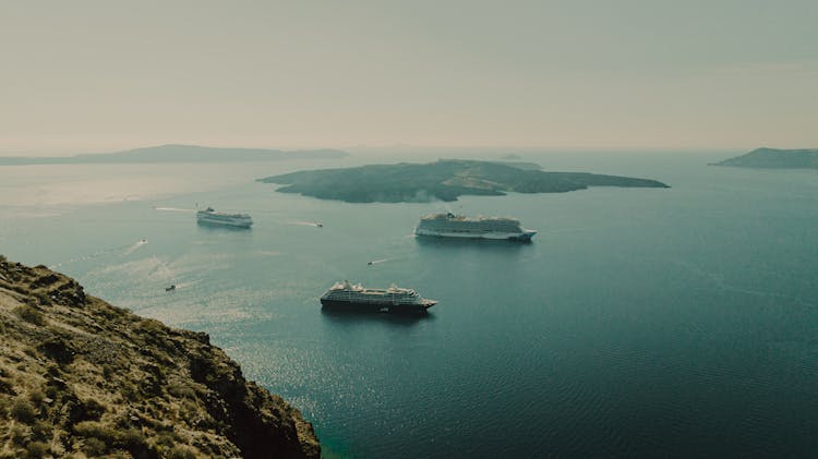 Aerial View Of Ships On Sea