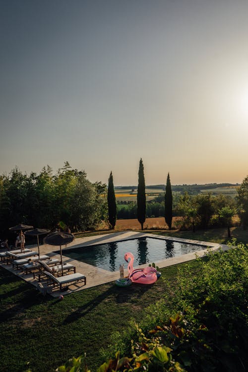 Swimming Pool with View on Tuscany Landscape