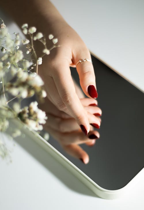 Free Red Nails Near Mirror  Stock Photo