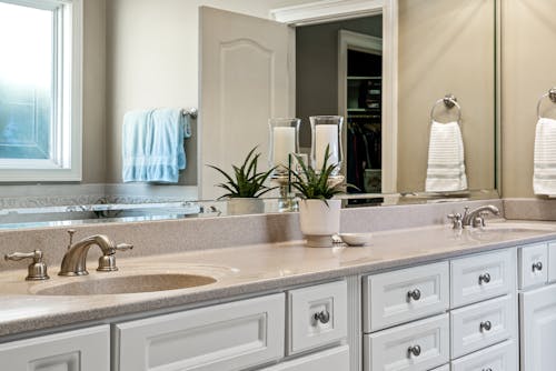 Marble Counter Top and White Wooden Cabinets