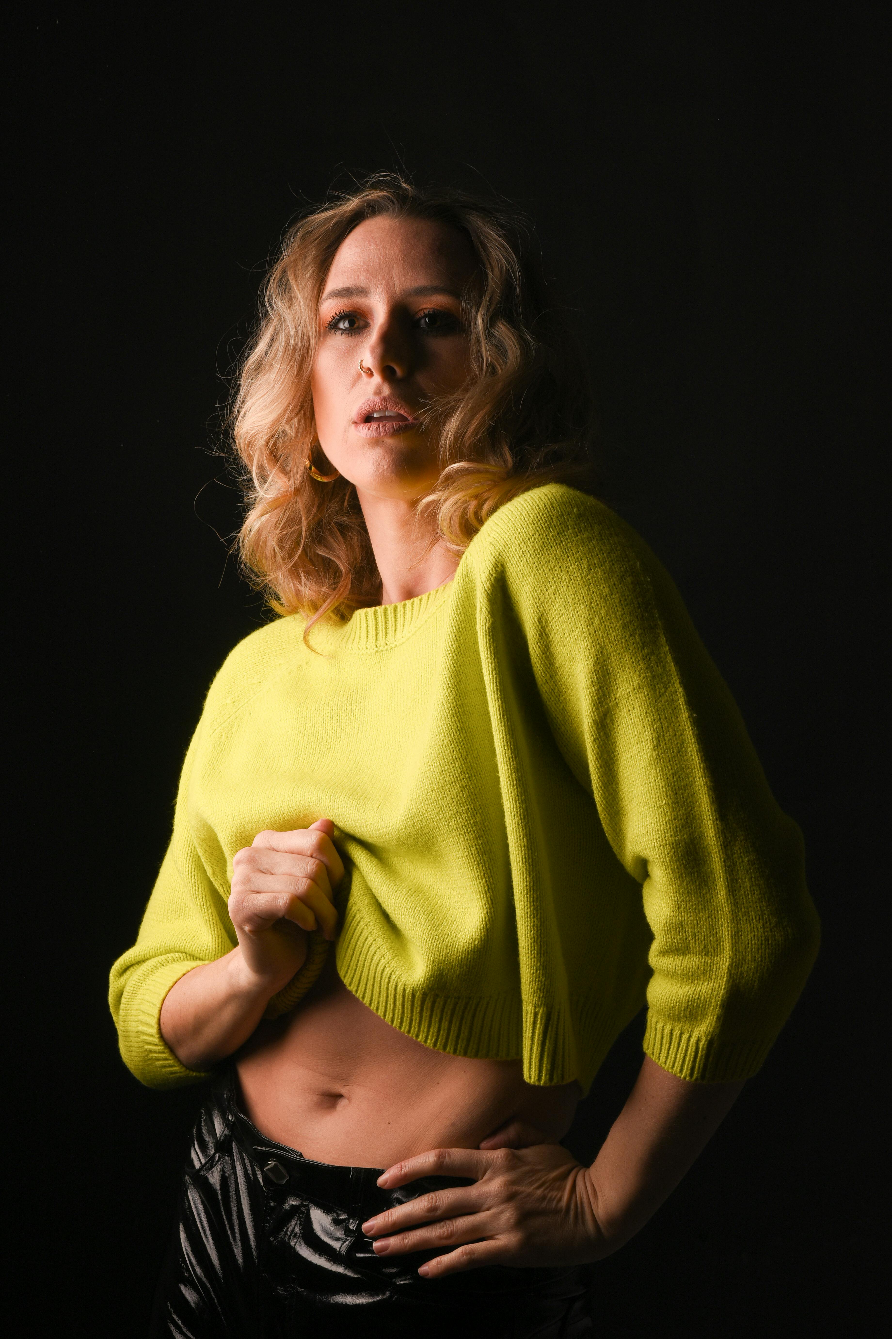 Blonde Woman Wearing Yellow Dress At Night Free Stock Photo blonde-woman-wearing-yellow-dress-at-night-free-stock-photo