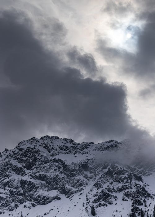 Snow Capped Mountains under the Cloudy Sky