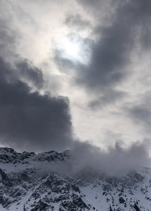 Snow Capped Mountains under the Cloudy Sky