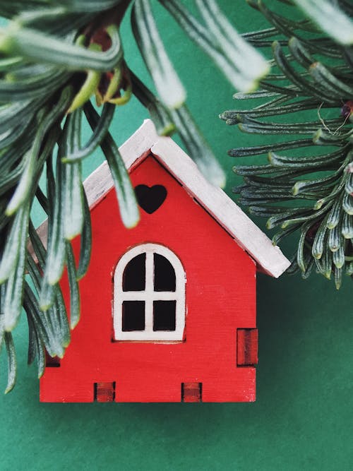 Close up of Wooden Birdhouse for Christmas