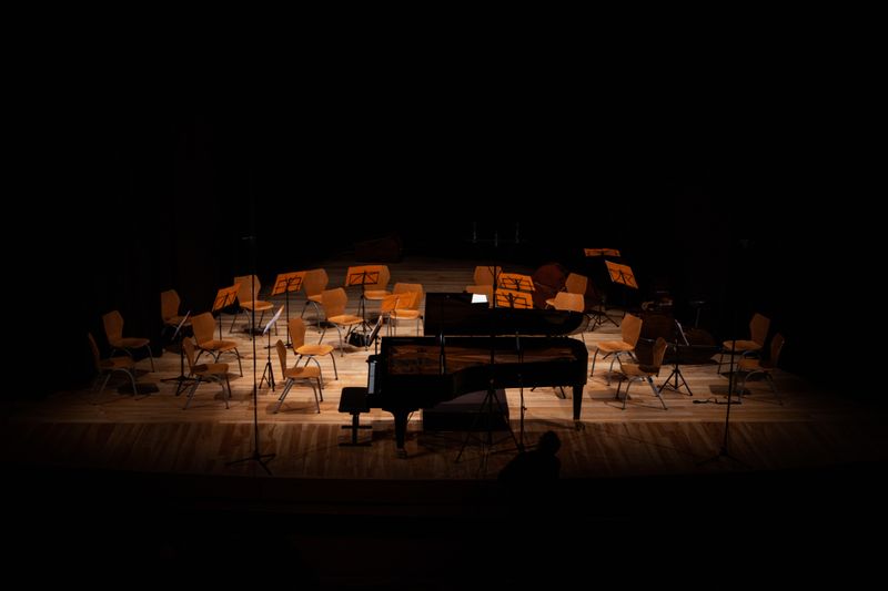 Piano on a performance stage