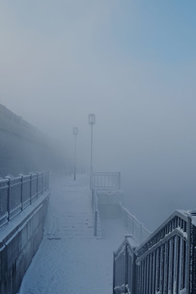 Staircase In Snow On Winter Street