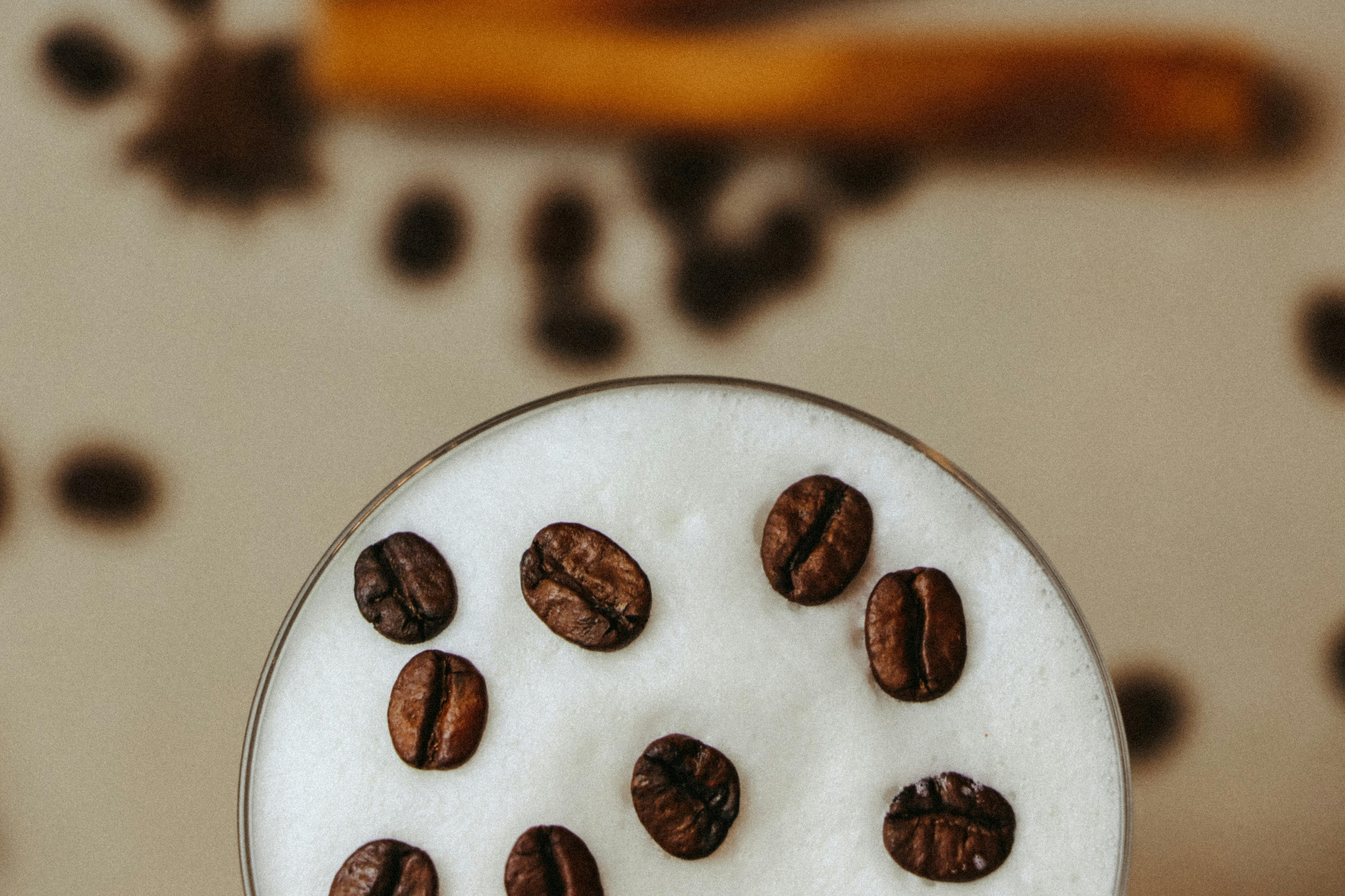 microscopic view of gut microbiome with coffee beans in background
