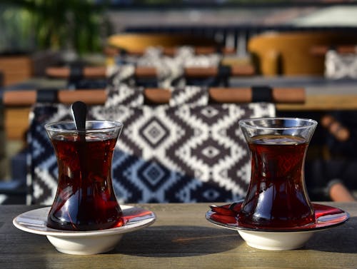 Close-up of Turkish Tea in Glasses on a Table in a Cafe