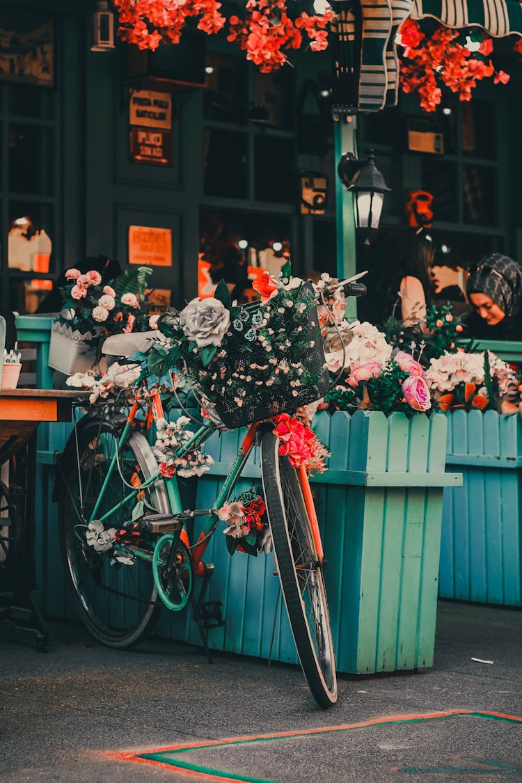 Flower Decorations On Bicycle