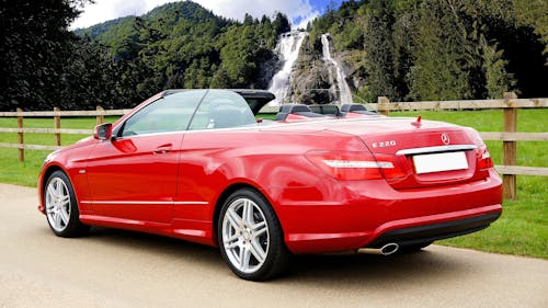 A Red Mercedes-Benz E220 Convertible