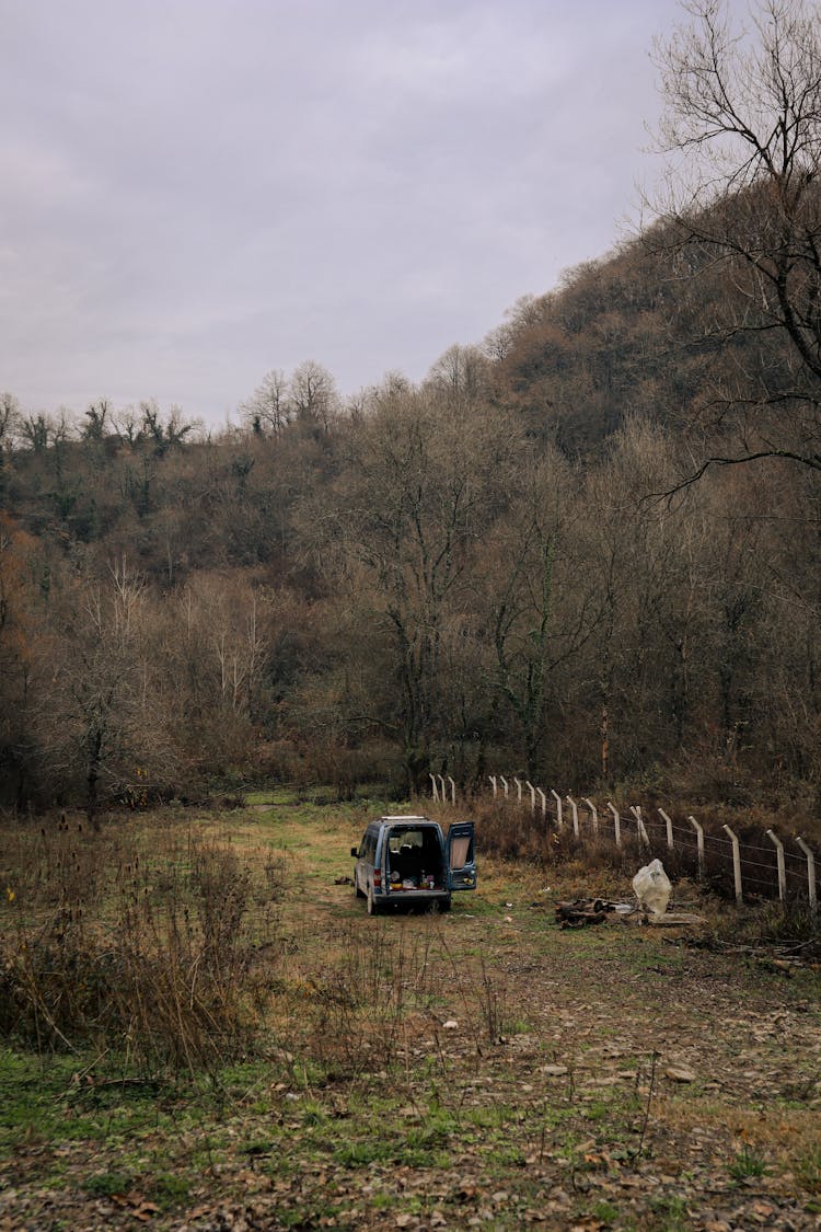 Van On A Road In A Forest 