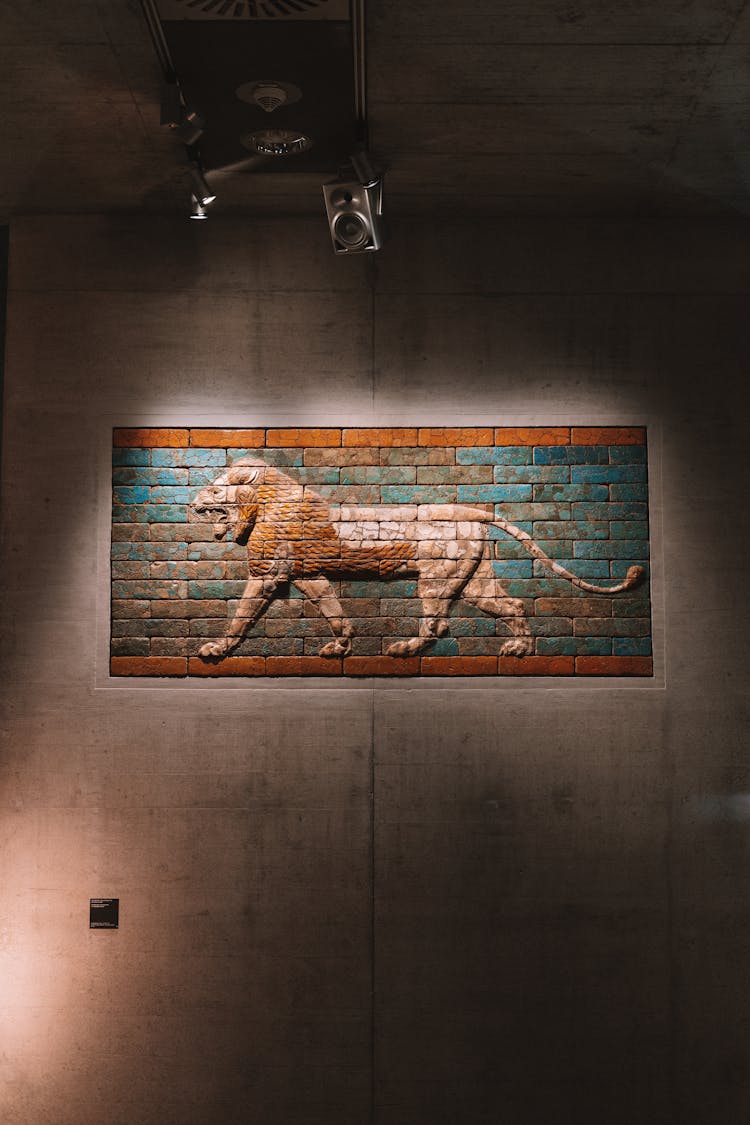 Lion Sculpture On Bricks