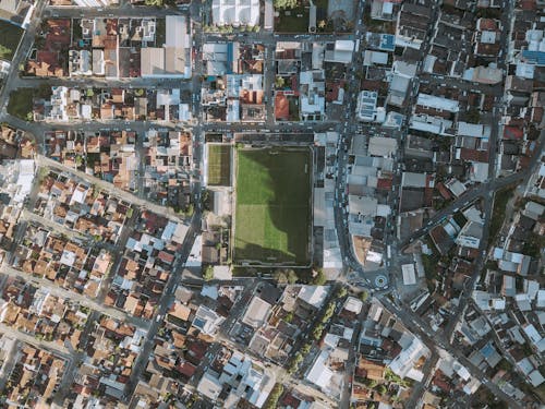 Top View of a Soccer Field in the Suburbs