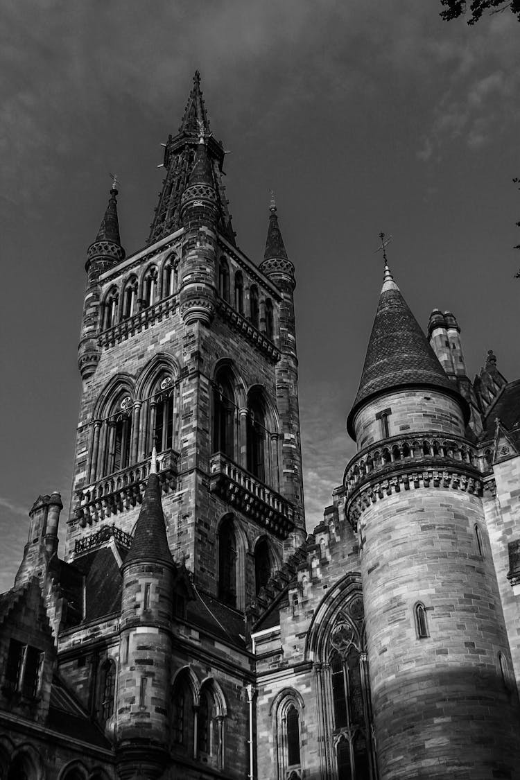 Low Angle Shot Of Tower Of The Glasgow University, Scotland, United Kingdom 