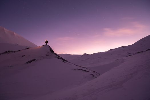 Man Hiking in Winter