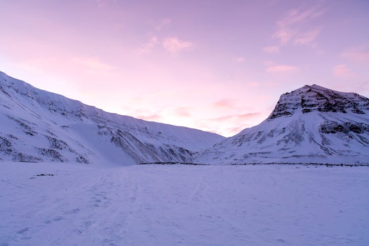 Mountains In Snow On Sunset