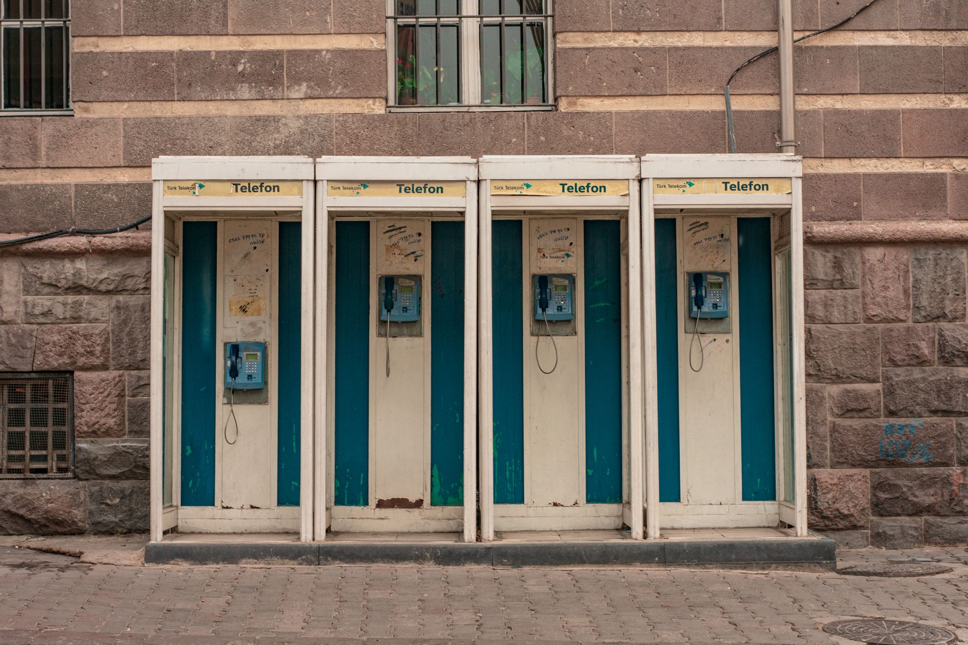 Row of Old-Fashioned Phone Booths