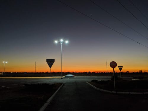 Illuminated Lamp Post on the Street