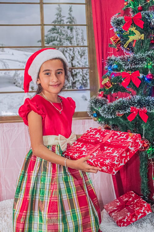 Pretty Girl Holding a Christmas Gift