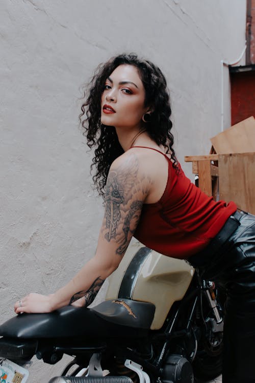 Seductive Woman on Motorcycle