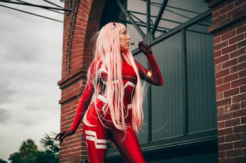 Woman in Red Cosplay Costume