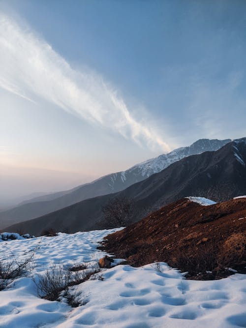 A Snow Covered Ground on the Foot of Mountains