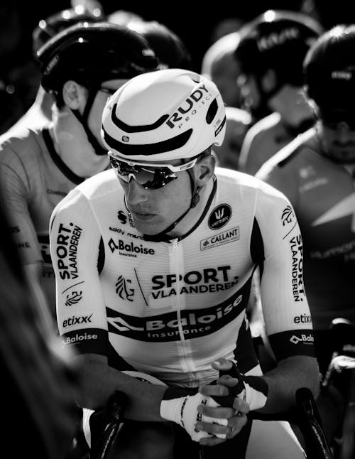 Free Black and White Photo of a Cyclist at a Race Stock Photo