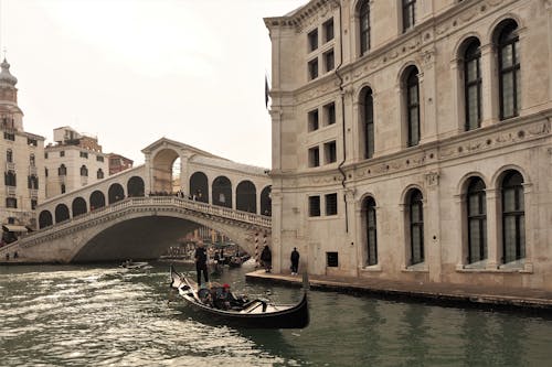 Gondola on Canal near Rialto Bridge in Venice