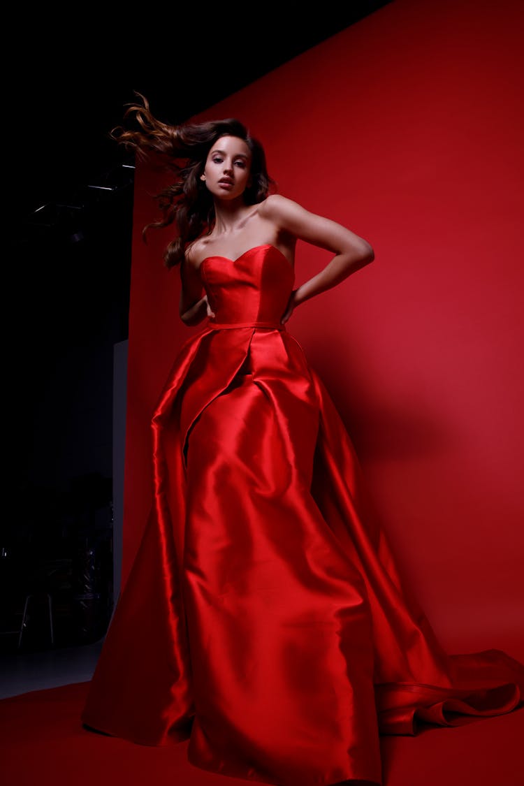 Woman In Elegant Dress Posing In Studio